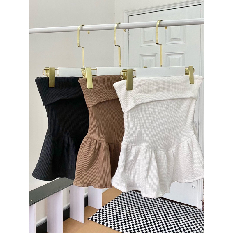 PIGGYHOUSE- Áo Quây Bèo Nhún Tone Màu Basic Xinh Xắn  Ôm gọn