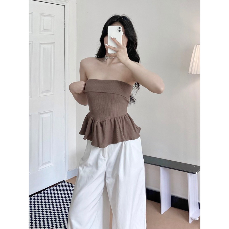 PIGGYHOUSE- Áo Quây Bèo Nhún Tone Màu Basic Xinh Xắn  Ôm gọn