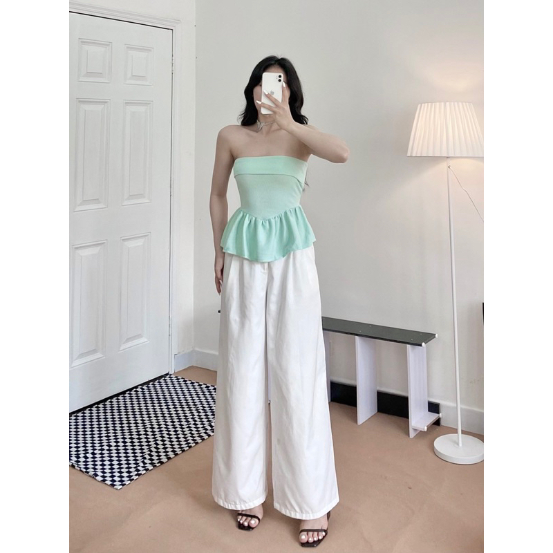 PIGGYHOUSE- Áo Quây Bèo Nhún Tone Màu Basic Xinh Xắn  Ôm gọn