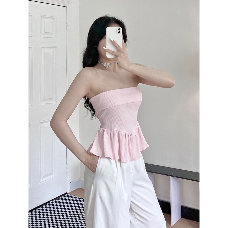 PIGGYHOUSE- Áo Quây Bèo Nhún Tone Màu Basic Xinh Xắn  Ôm gọn