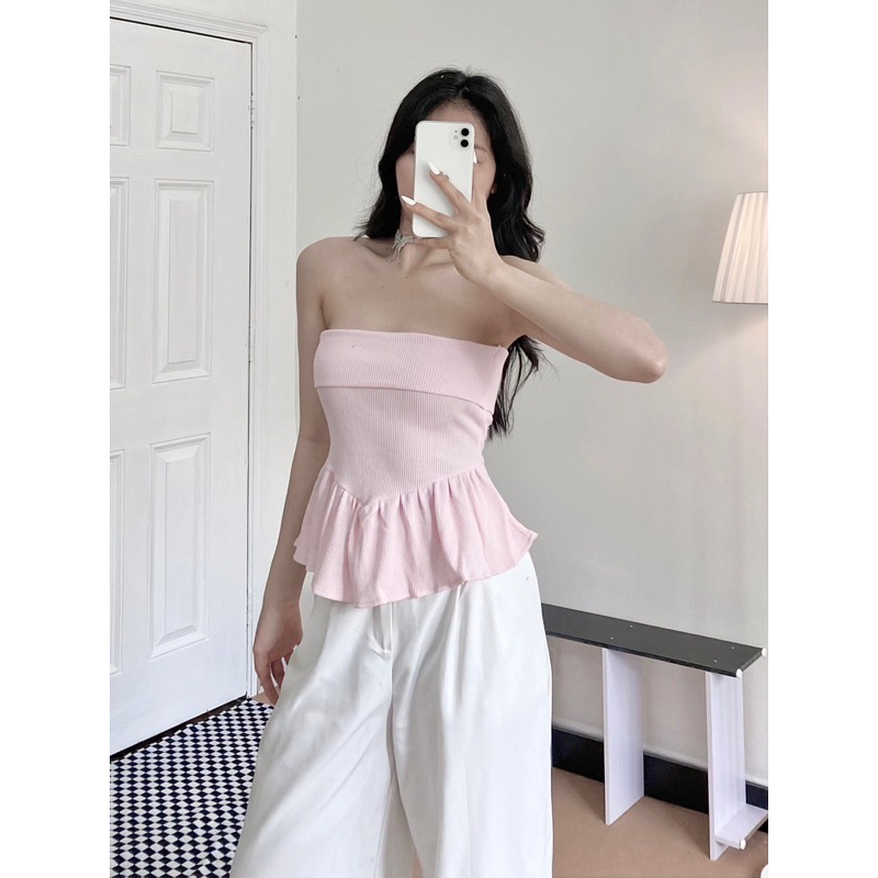 PIGGYHOUSE- Áo Quây Bèo Nhún Tone Màu Basic Xinh Xắn  Ôm gọn