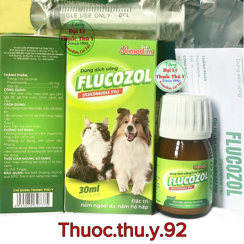 FLUCOZOL dạng uống sạch Nấm ngoài da, nấm hô hấp chó mèo