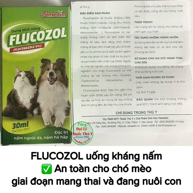 FLUCOZOL dạng uống sạch Nấm ngoài da, nấm hô hấp chó mèo