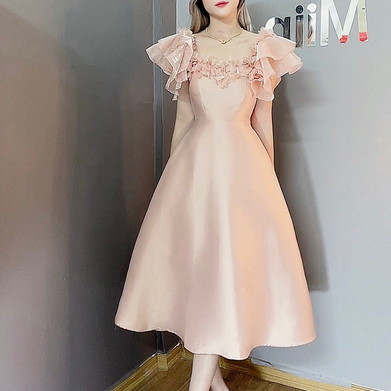 Váy Tapta Dài Tay Tơ Tầng Đính Hoa