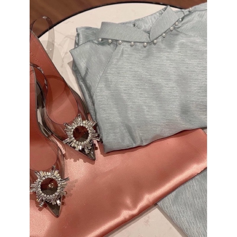 Aó dài lụa vân gỗ hai màu hồng,xanh hai tà  áo dài cưới hot trend 2023