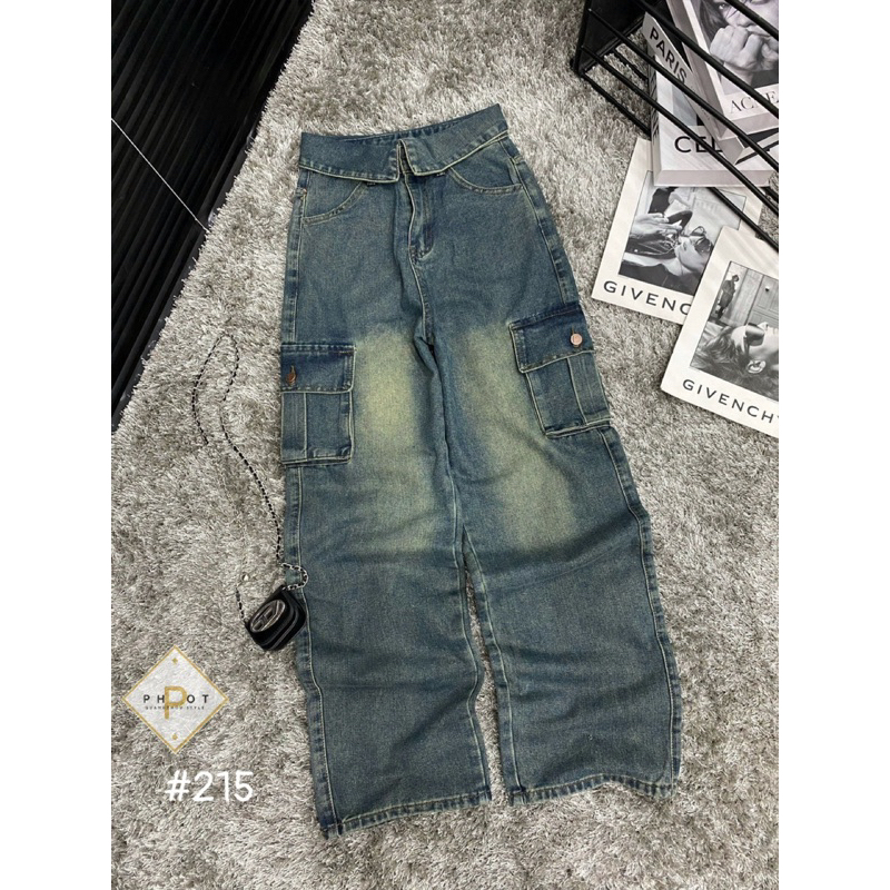 Quần Jean Xuông Túi Hộp Cạp Gập