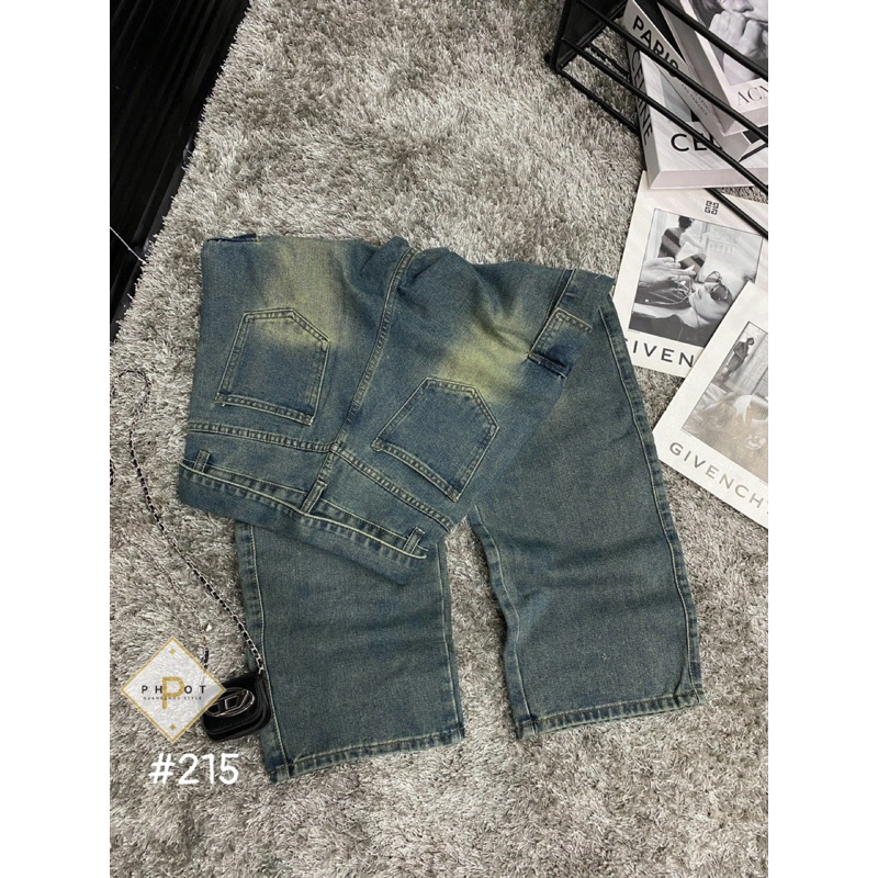 Quần Jean Xuông Túi Hộp Cạp Gập