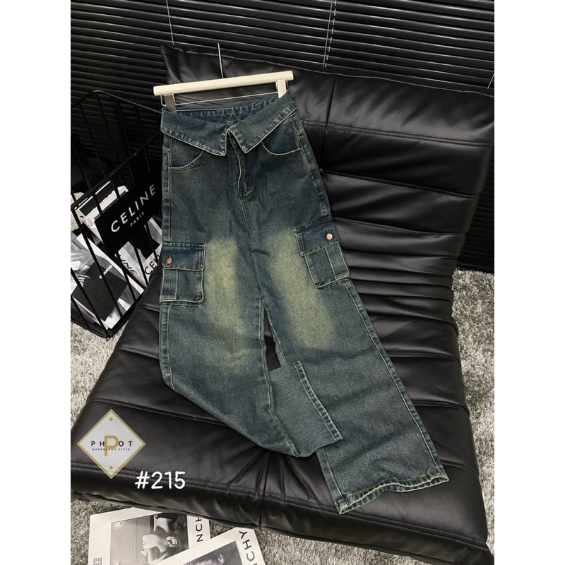 Quần Jean Xuông Túi Hộp Cạp Gập