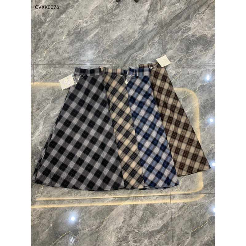 CVXK0076 Chân váy dạ kẻ xoè a kèm belt qccc