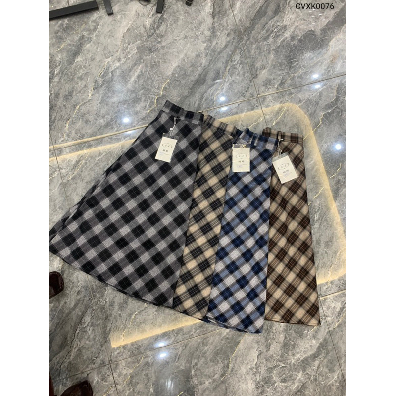 CVXK0076 Chân váy dạ kẻ xoè a kèm belt qccc