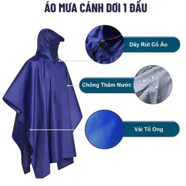 Áo mưa 2 đầu có phản quang tiện lợi  - Áo Mưa Cánh Dơi Có Kính Che Mưa 1 Người Và 2 Người