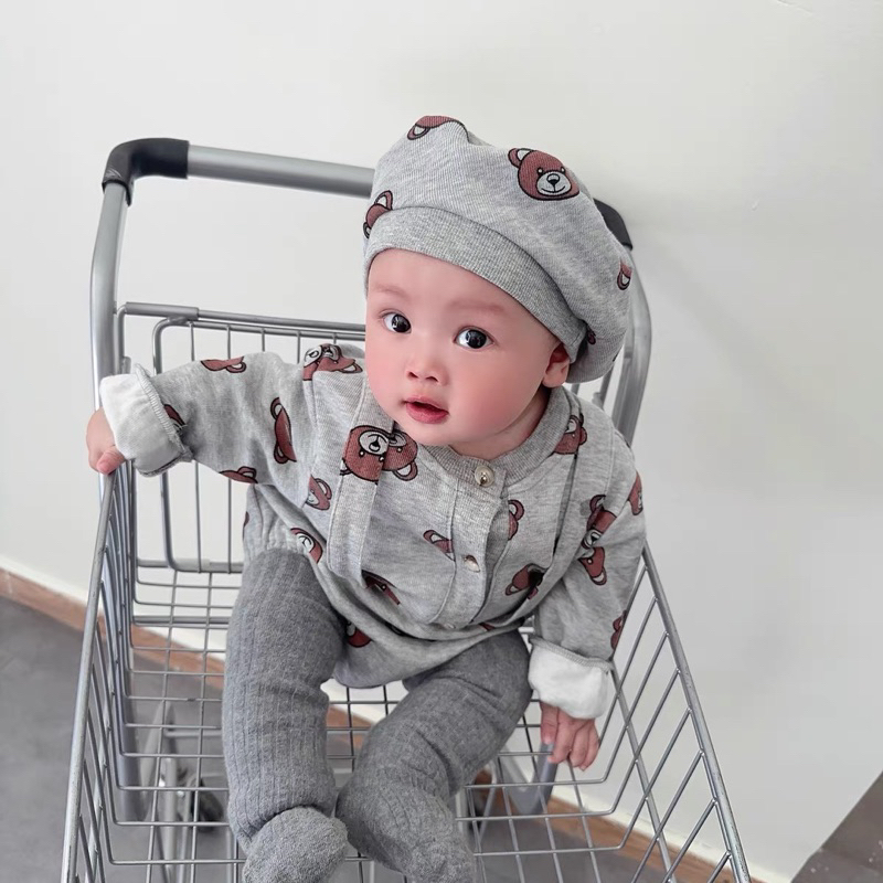 Set 3 chi tiết kèm mũ yếm áo khoác cho bé gái phong cách Hàn Quốc 2023