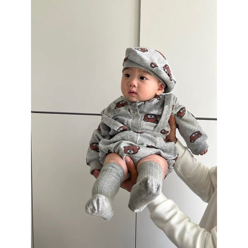 Set 3 chi tiết kèm mũ yếm áo khoác cho bé gái phong cách Hàn Quốc 2023