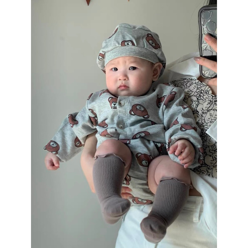 Set 3 chi tiết kèm mũ yếm áo khoác cho bé gái phong cách Hàn Quốc 2023