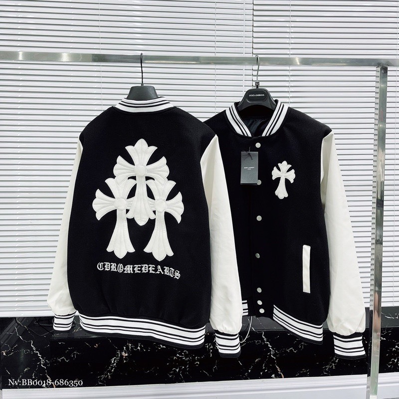 Áo Khoác Bóng Chày Nam Nữ,Áo Khoác Bomber Dạ Tay Da Họa Tiết Thêu Thánh Gía Cao Cấp