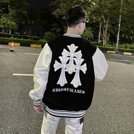 Áo Khoác Bóng Chày Nam Nữ,Áo Khoác Bomber Dạ Tay Da Họa Tiết Thêu Thánh Gía Cao Cấp