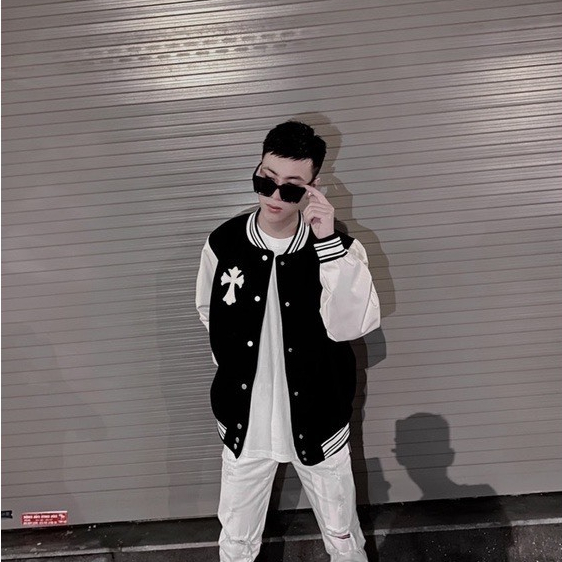 Áo Khoác Bóng Chày Nam Nữ,Áo Khoác Bomber Dạ Tay Da Họa Tiết Thêu Thánh Gía Cao Cấp