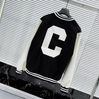 Áo Khoác Mùa Đông Nam Boy Phố,Áo Khoác Bomber Nữ Chất Liệu Dạ Phối Tay Da Cao Cấp Họa Tiết Thêu Chữ C