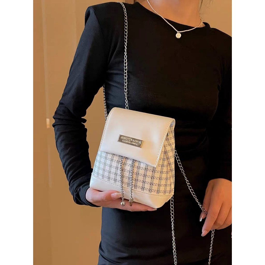 Balo mini dây xích họa tiết caro phong cách Hàn Quốc dễ thương