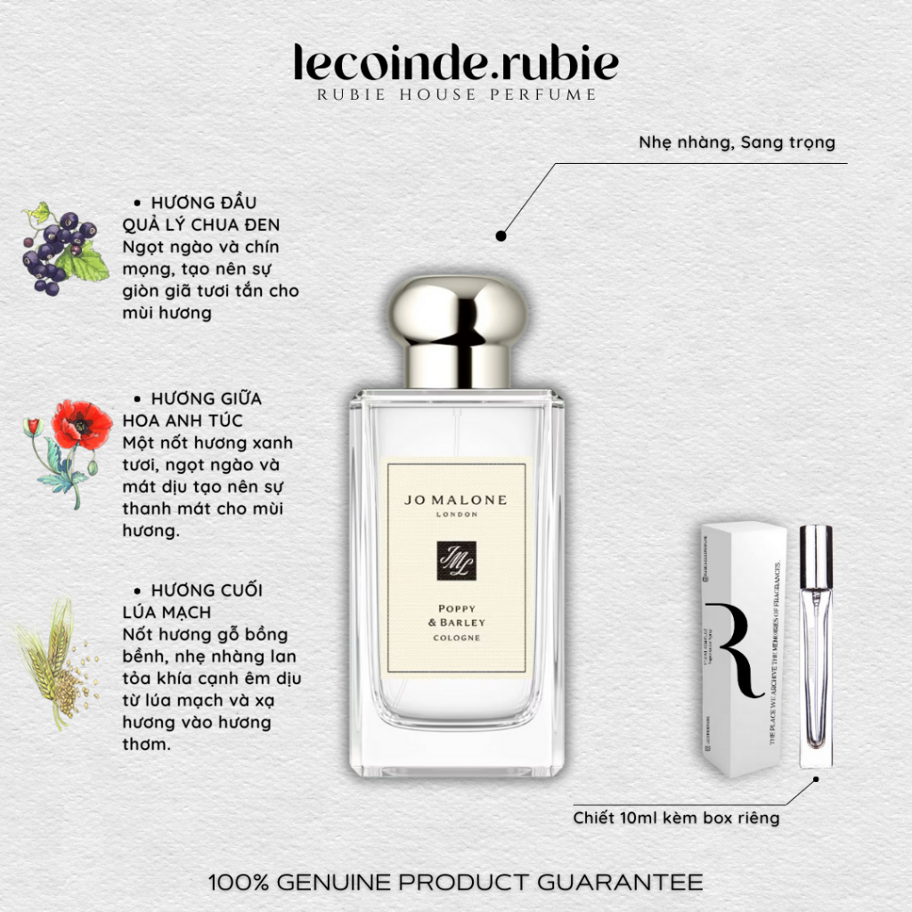 JO POPPY & BARLEY - Cologne - 10ML Nước Hoa Chính Hãng