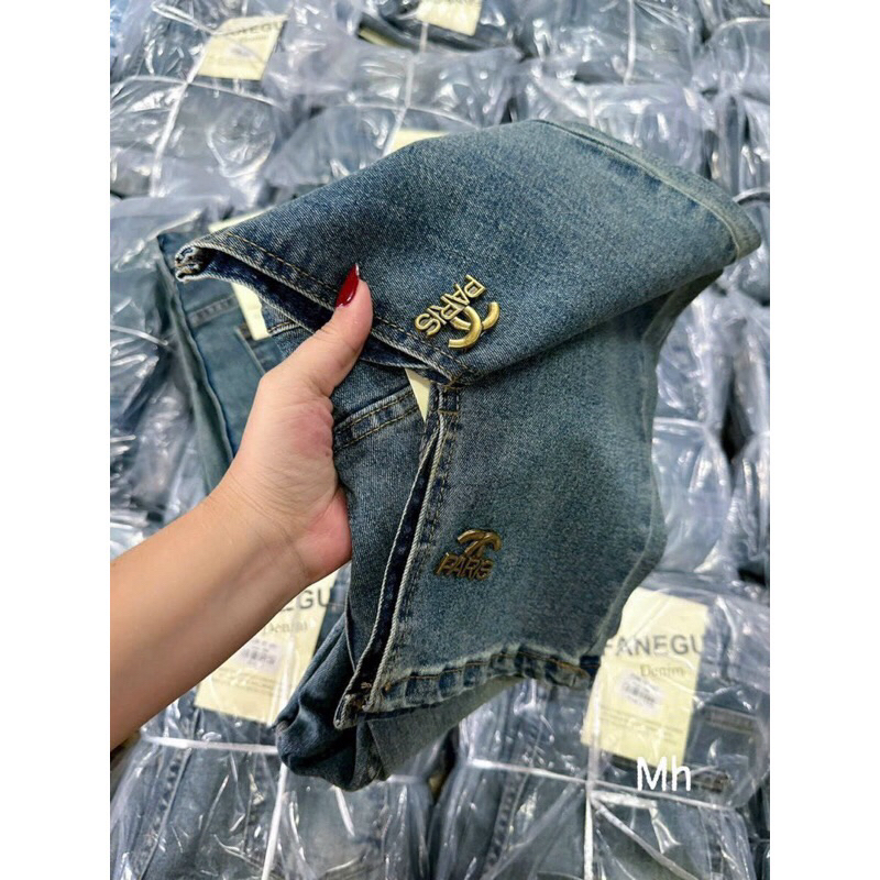 Quần jeans denim giãn đính logo hot trend#202