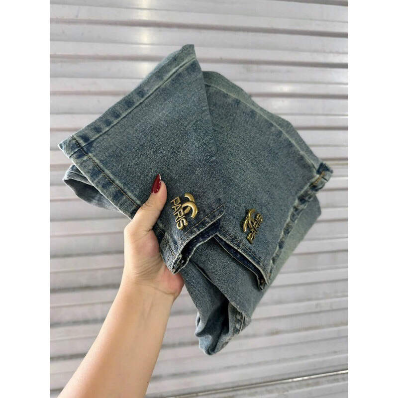 Quần jeans denim giãn đính logo hot trend#202