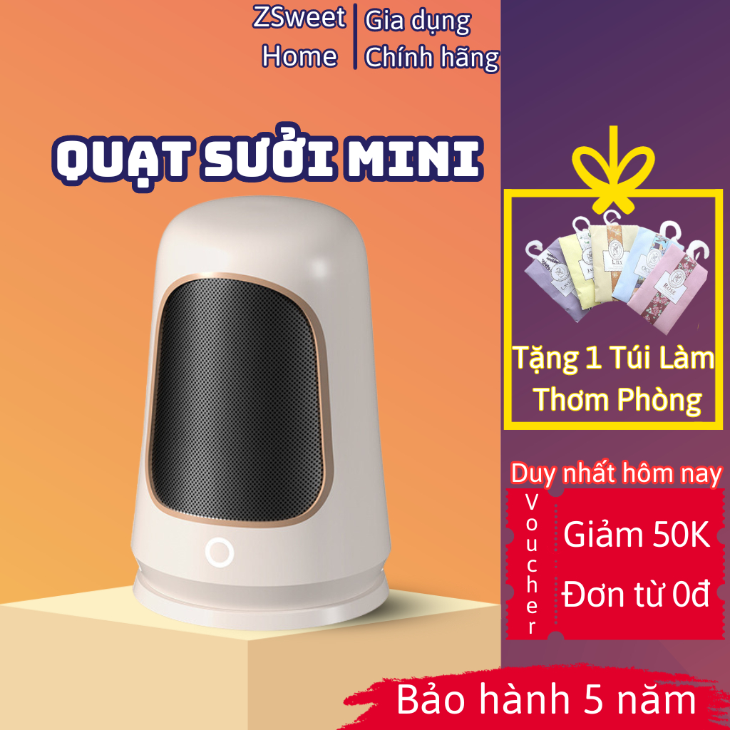 Máy sưởi ấm mini để bàn, quạt sưởi ấm mùa đông 1200W, máy sưởi phòng ngủ công nghệ PTC làm ấm nhanh, tiết kệm điện