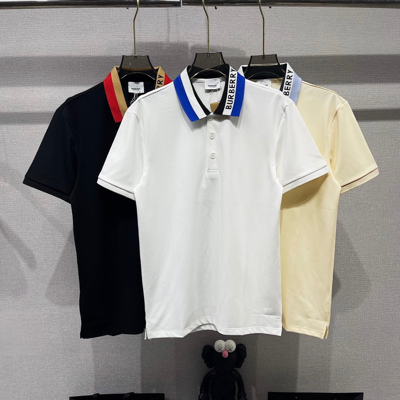 Áo polo nam cổ bẻ BBR cotton gai trơn pha cổ chun dệt 3 sọc chữ màu kiểu dáng đơn giản basic