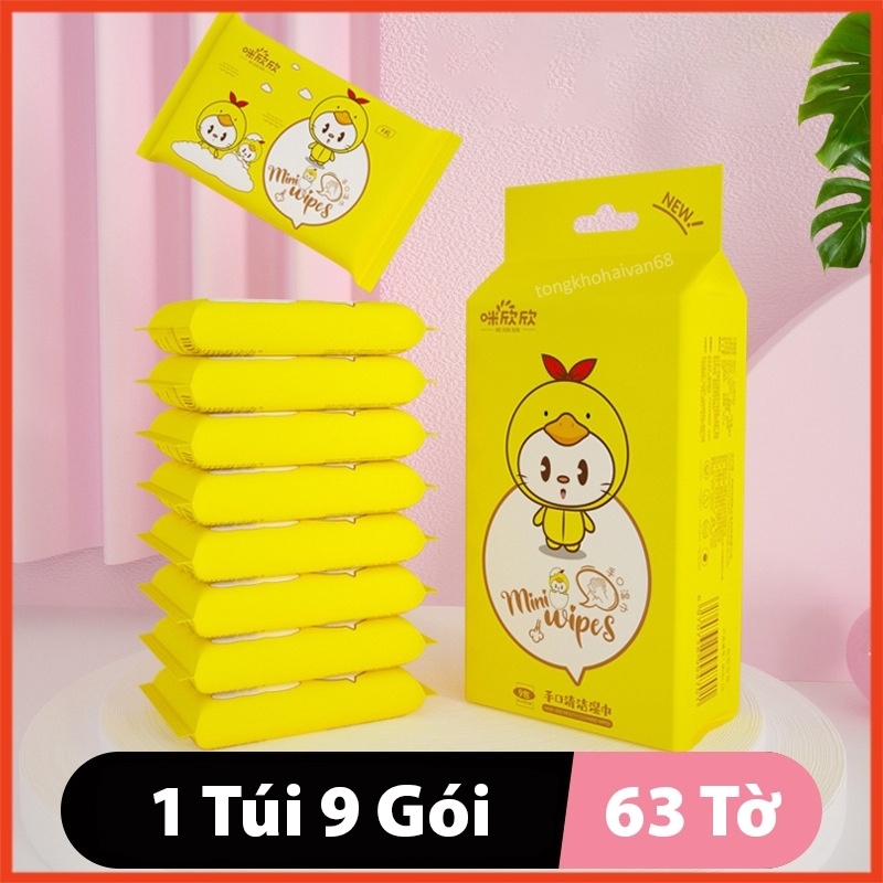 Khăn Giấy Ướt Set 8 Gói Mini Bỏ Túi Đi Chơi Du Lịch Tiện Lợi Thiết Kế Đơn