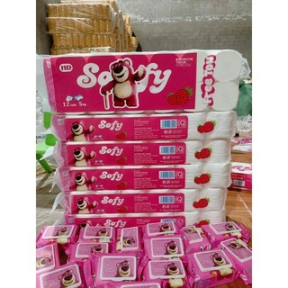 Bịch 12 cuộn giấy vệ sinh không lõi 5 lớp gấu dâu losto