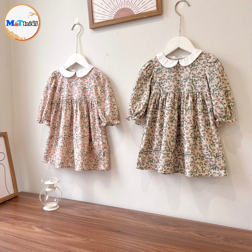 VÁY BÉ GÁI DÀI TAY NHUNG TĂM MỀM -MT2239