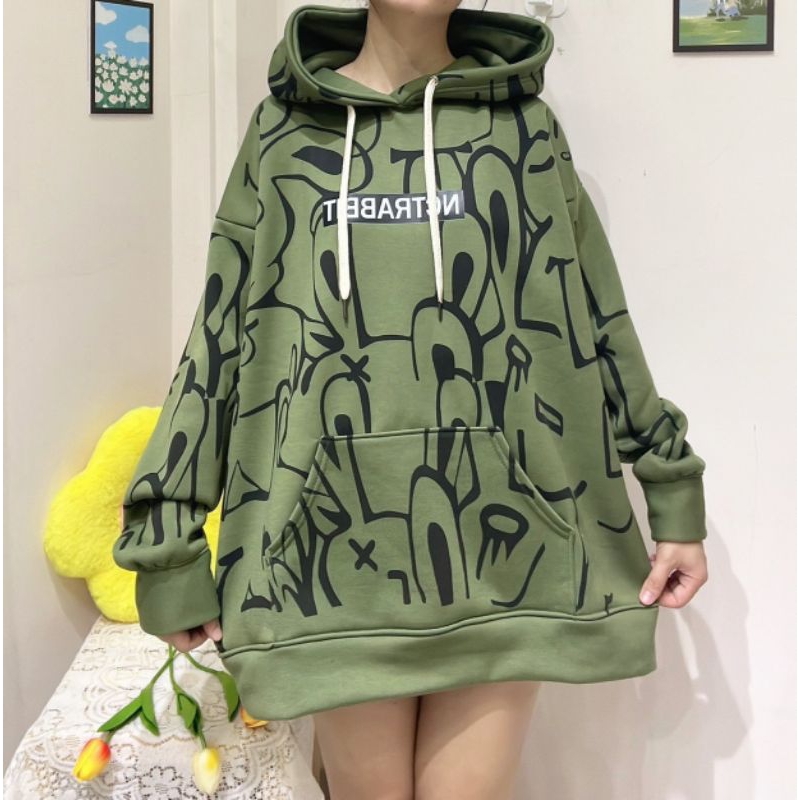 Áo hoodie nỉ Thỏ style dáng rộng form unisex dành cho nam và nữ