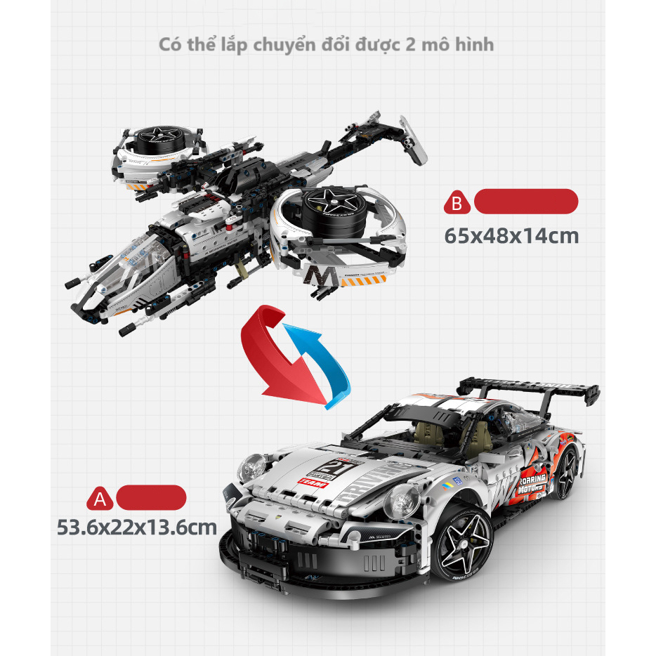 Xe Porche 911 Tùy Biến Máy Bay Chiến Đấu Immaster 9821 Mô Hình Technic Tỷ Lệ 1:10  Đồ Chơi Lắp Ráp 1861 Pcs