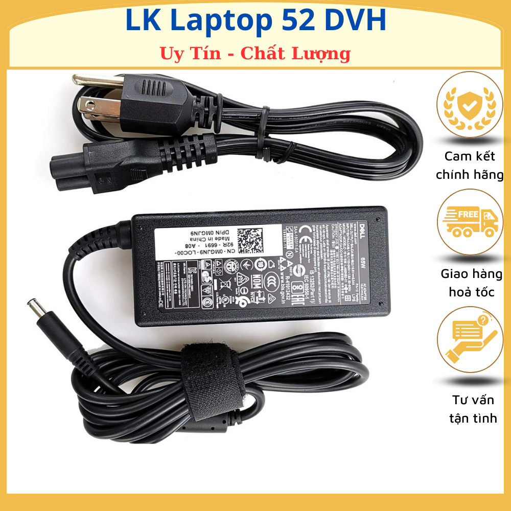 Sạc Laptop Dell 65W 19.5V 3.34A đầu kim nhỏ dùng cho inspiron 13 14 15,3000 3451 3458 5558 5559 7778 5000 7000 Mới 100%