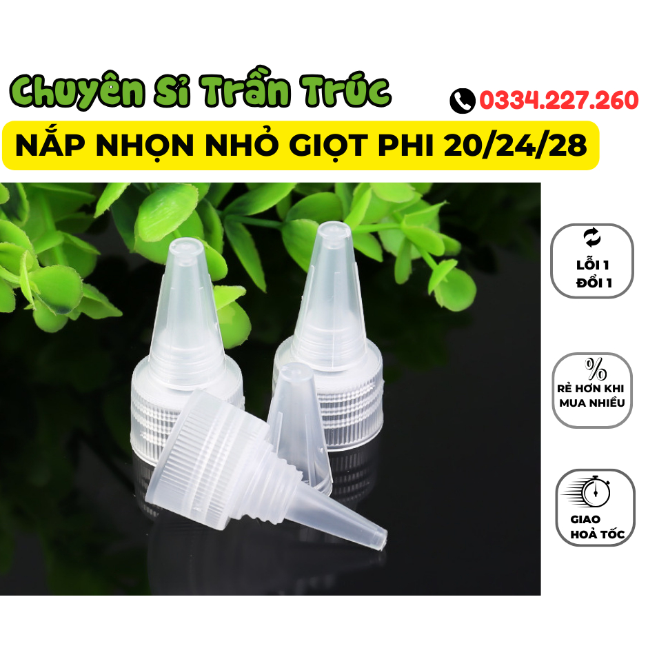 Combo 10/20/50 nắp nhọn nhỏ giọt, nắp nhựa nhỏ giọt, nắp nút nhọn phi 20, phi 24,phi 28