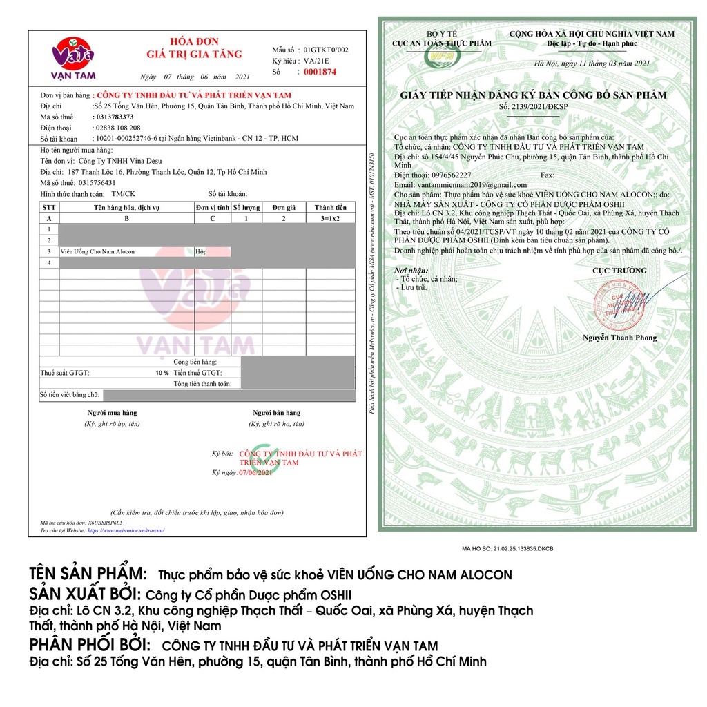 Viên Uống Tăng Khả Năng Thụ Thai Alocon Nam Vạn Tam Giúp Bổ Thận Tráng Dương Tăng Cường Sinh Lý Mạnh Tinh Trùng