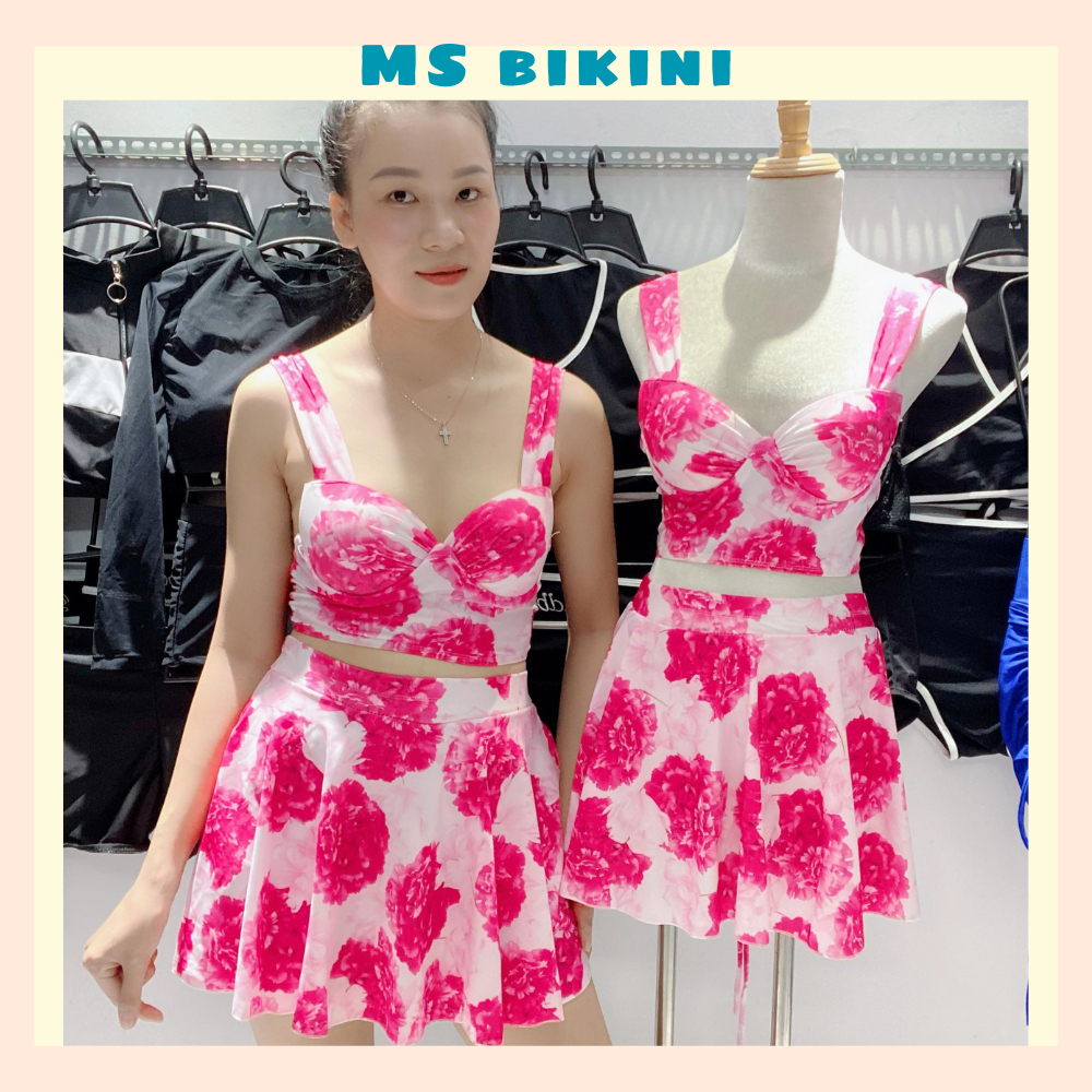 Đồ bơi nữ bikini 2 mãnh set đồ đi biển bikini nâng ngực váy xèo cạp cao dể thương Ms24