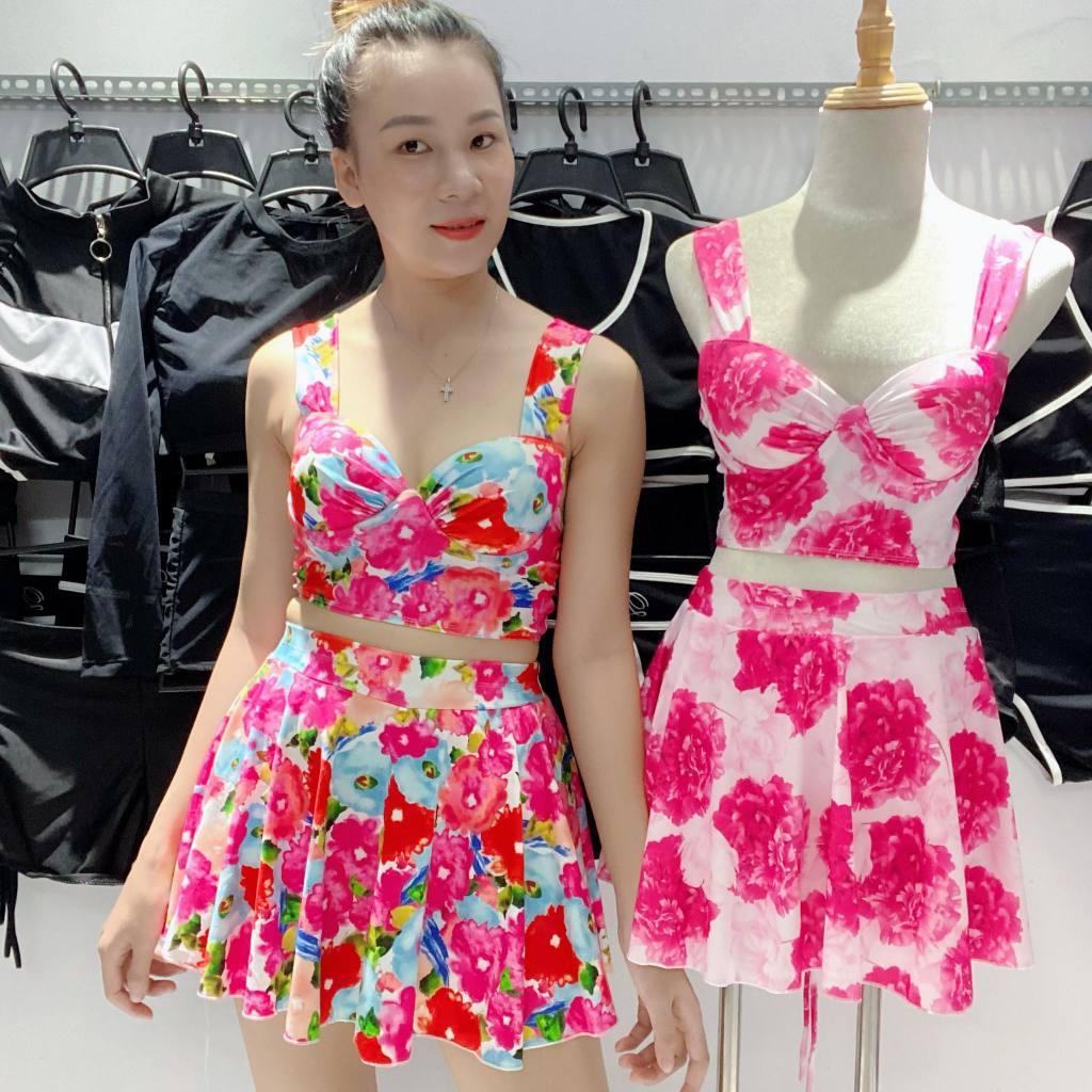 Đồ bơi nữ bikini 2 mãnh set đồ đi biển bikini nâng ngực váy xèo cạp cao dể thương Ms24