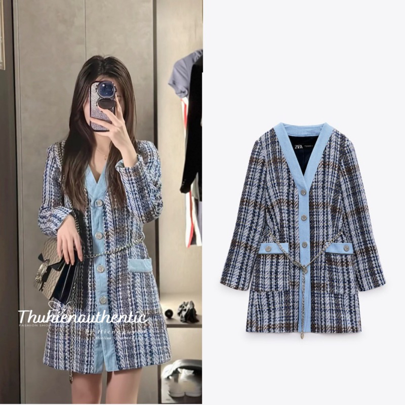 Áo vest dáng váy dạ dệt sáng kèm belt xích mã code: 8814/165/330 ZARA chính hãng(kèm ảnh thật)