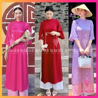 Áo Dài Cách Tân Dáng Suông Xưa Vải Gấm Đính Nơ Hàng May Sẵn