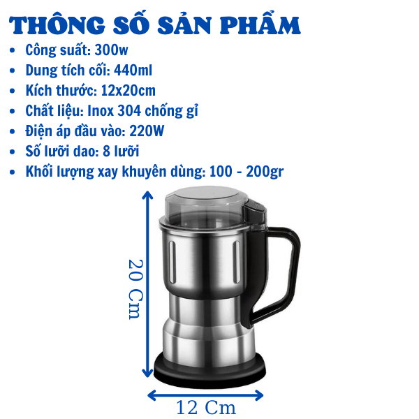 Phụ Kiện Máy Xay Hạt Khô - Xay Gia Vị Đa Năng - Loại 8 Lưỡi 300W