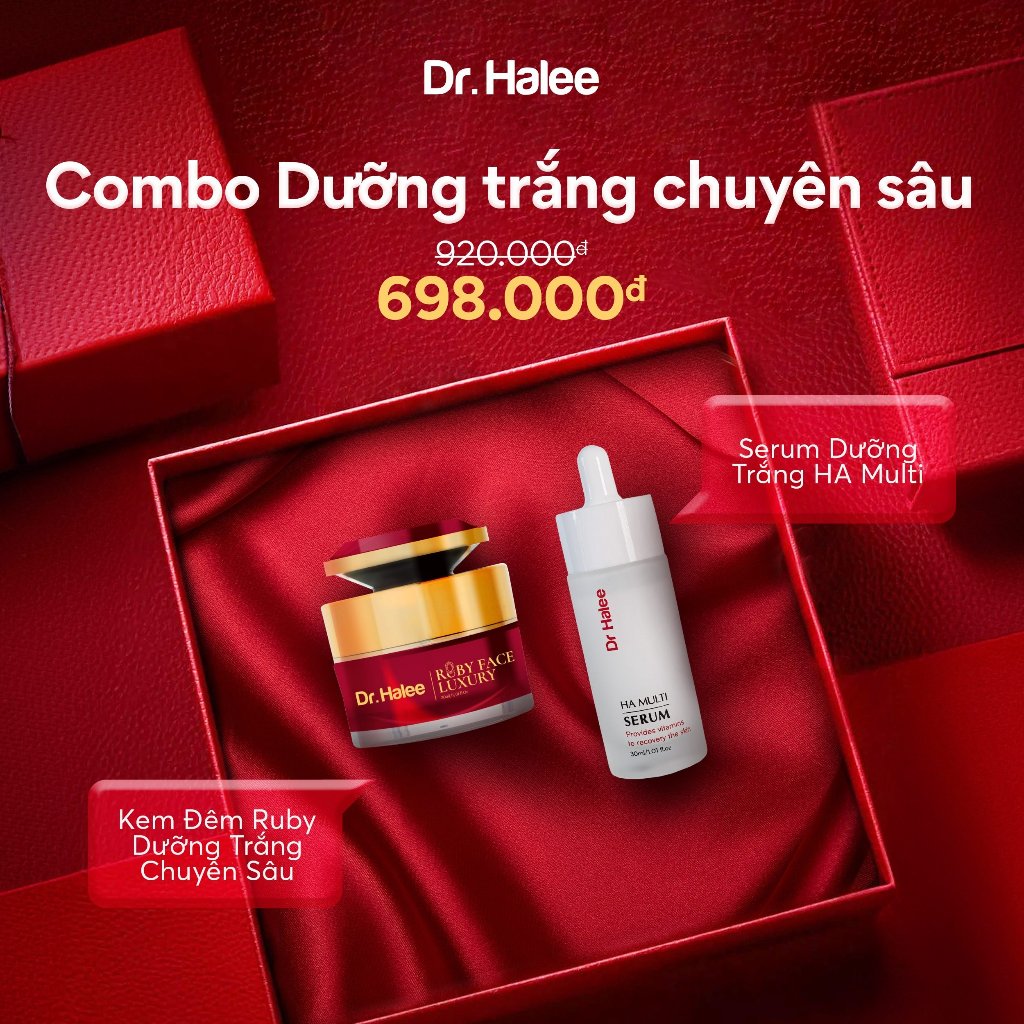 Combo Trắng Hồng Chuyên Sâu - Kem Dưỡng Da Ban Đêm Face Ruby Luxury & Serum HA Multi