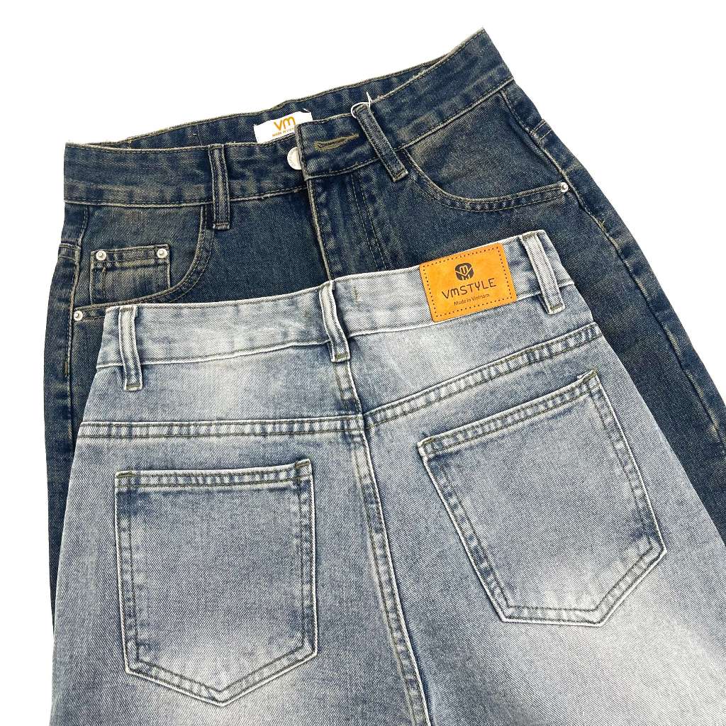 Quần jean baggy nữ VMSTYLE dáng suông trơn lai gấp lưng cao basic 406 - QJB00081