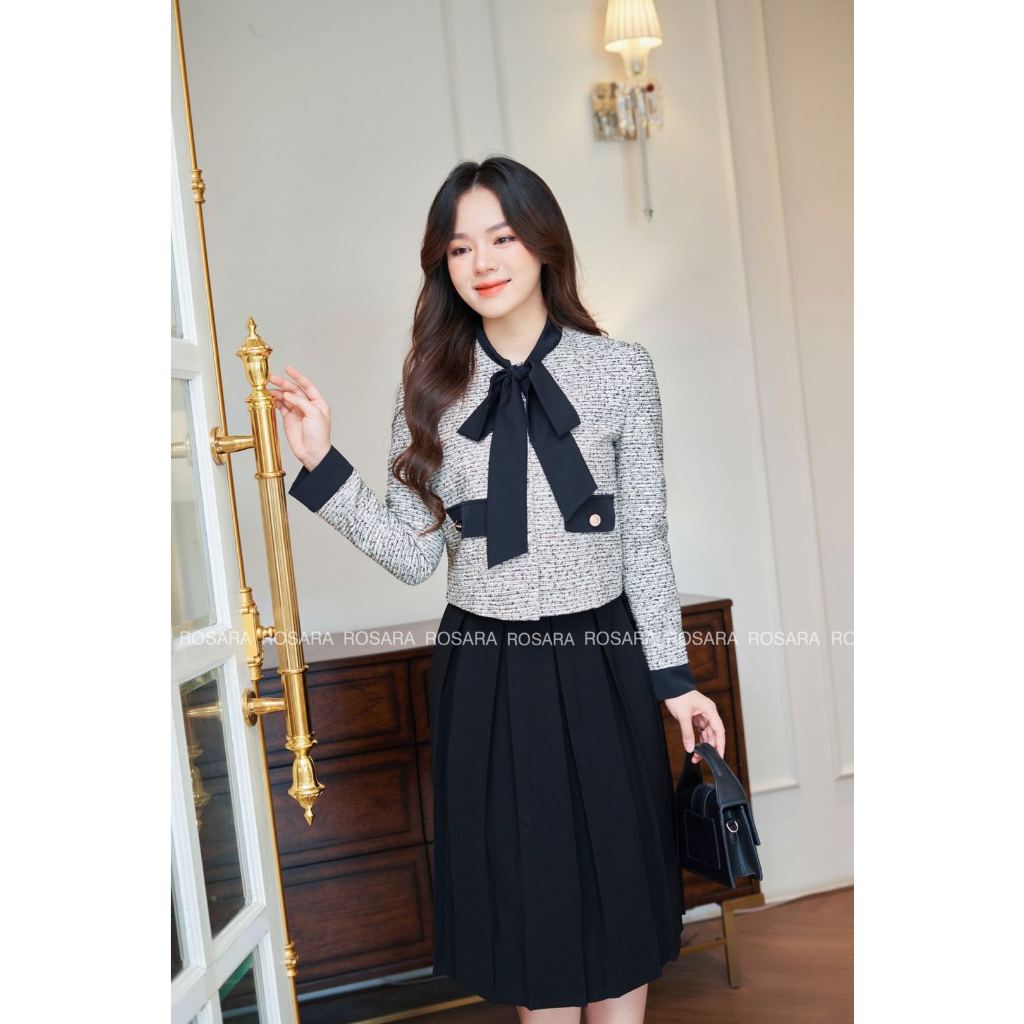 Áo Khoác Nữ Dạ Tweet Tiêu Đen Trắng Thời Trang Nữ Rosara K17