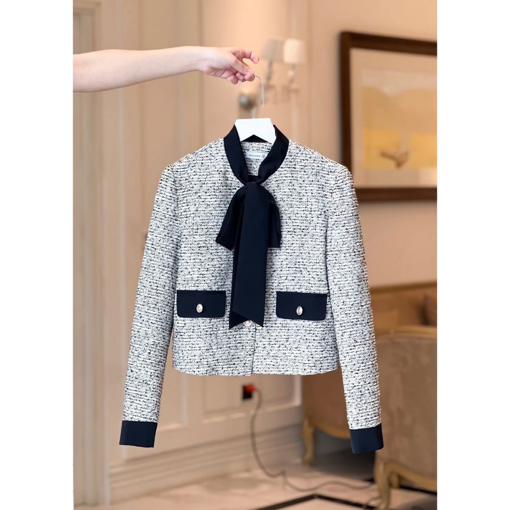 Áo Khoác Nữ Dạ Tweet Tiêu Đen Trắng Thời Trang Nữ Rosara K17