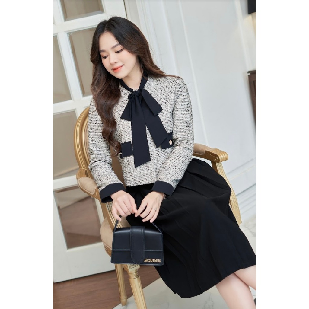 Áo Khoác Nữ Dạ Tweet Tiêu Đen Trắng Thời Trang Nữ Rosara K17