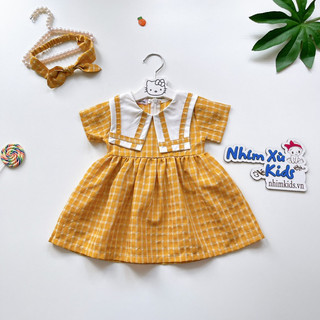 [4-28kg] Váy Đầm Caro Vàng 𝐍𝐇𝐈́𝐌 𝐗𝐔̀ 𝐊𝐈𝐃𝐒 Cho Bé Gái 1 Tuổi Đến 8 Tuổi V005
