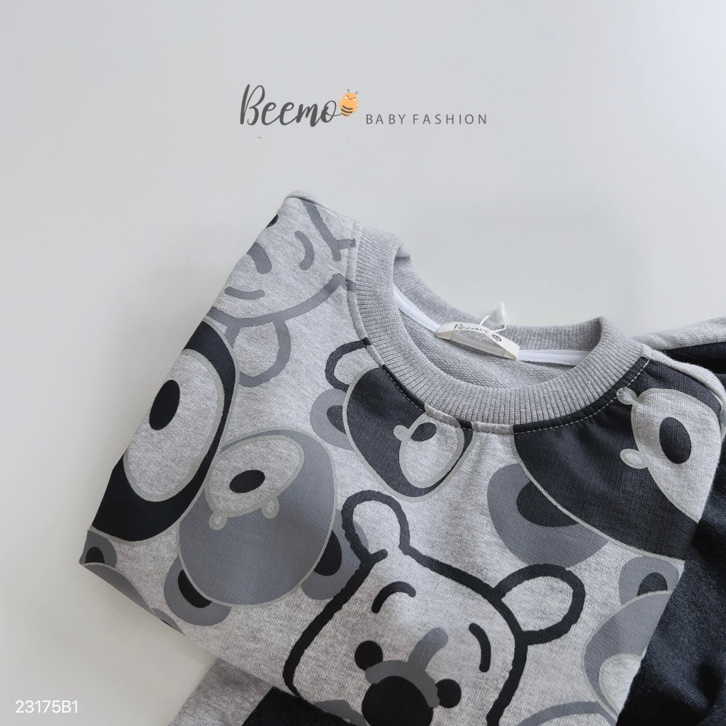 Set bộ quần áo Beemo dài tay, cho bé trai in hình gấu Pooh cute, vải nỉ da cá co giãn, mềm mại mặc thu đông 23175B