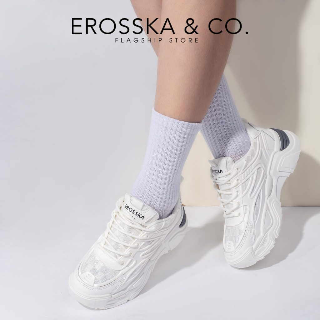 Erosska - Giày sneaker nữ đế độn thời trang năng động màu trắng - GS027