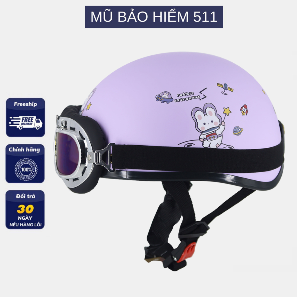 Mũ bảo hiểm 1/2 SRT tem Gấu Thỏ siêu dễ thương